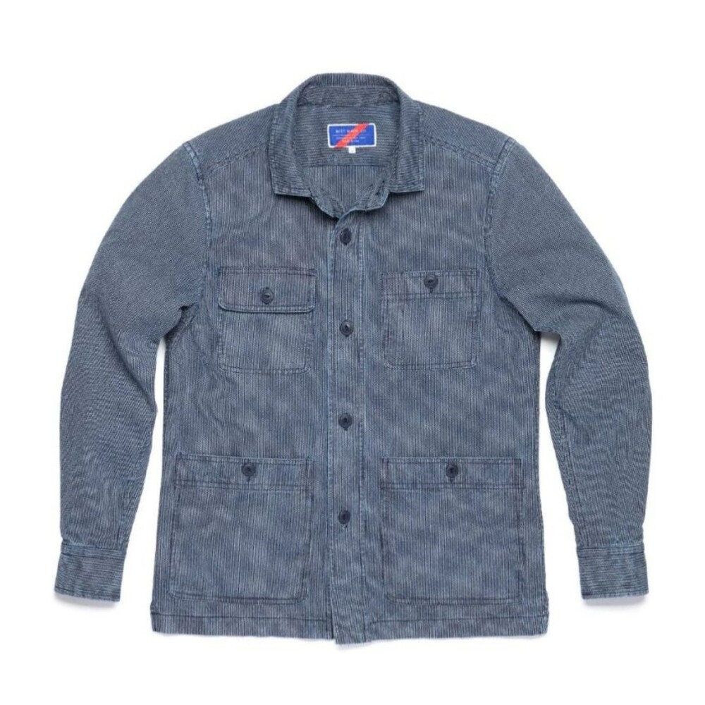 Best Made Co Japanese Chore Jacket Men L Indigo Hickory Stripe Workwear USA RARE